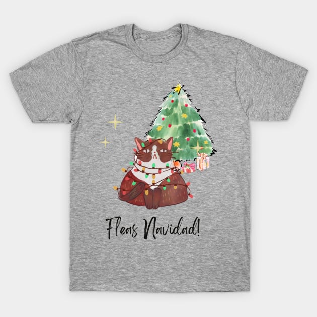 Fleas Navidad! (Feliz Navidad) Merry Christmas Festive Cat T-Shirt by LoveofDog